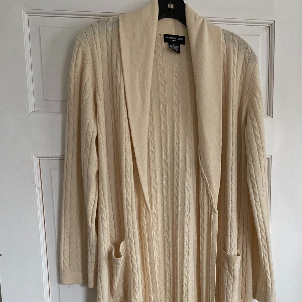 Women's Sutton Studio 100% Cashmere Cable Knit Long Open Cardigan - Ivory